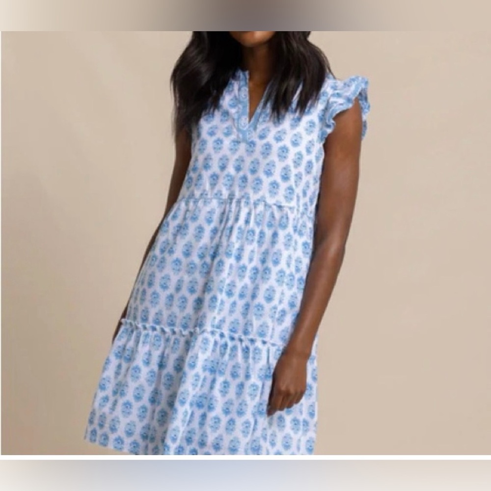 Southern Tide Blue and White Patterned Midi Dress